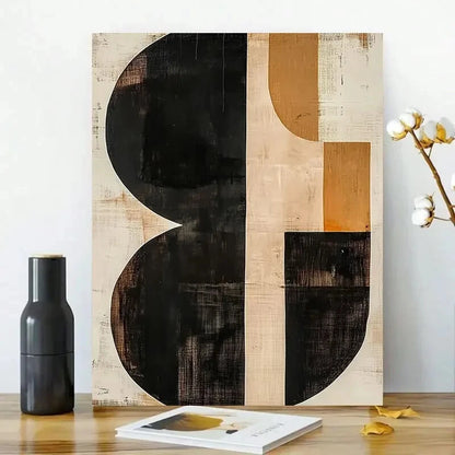 Beige & Black Geometric Shapes Elegant Century Modern 40x60cm Metal Print Ready to Hang