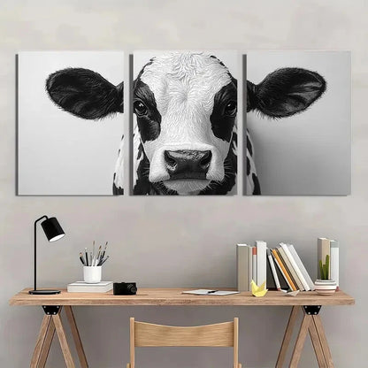 3pcs Black and White Cow Animal Themed Metal Print Ready to Hang Art