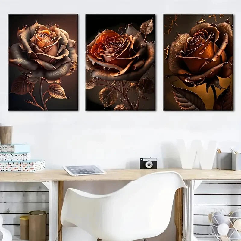 3pcs Withered Roses Décor Mural Perfect Wall Art Set Canvas Framed 40x60cm - High Quality Print 100% Australian Made Wall Canvas Ready to Hang