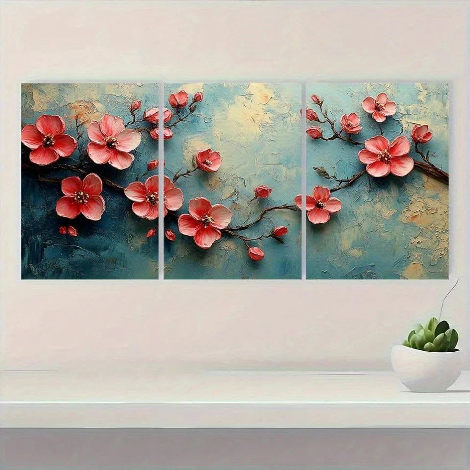 3pcs Abstract Floral Garden Blossoms Metal Print Ready to Hang Art
