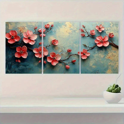 3pcs Abstract Floral Garden Blossoms Metal Print Ready to Hang Art
