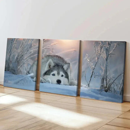 3pcs Snowy Landscape with Arctic Husky Dog Wall Art Set Canvas Framed 40x60cm - High Quality Print 100% Australian Made Wall Canvas Ready to Hang