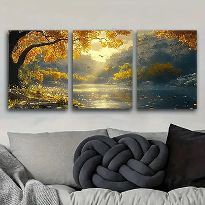 3pcs Autumn Lake with Birds Wall Art Canvas Unframed - High Quality Print 100% Australian Made Wall Canvas