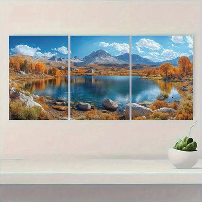 3pcs Beautiful Lake House Scene Metal Print Ready to Hang Art