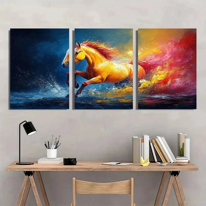 3pcs Oil Painting Abstract Horse Wall Art Set Canvas Framed 40x60cm - High Quality Print 100% Australian Made Wall Canvas Ready to Hang