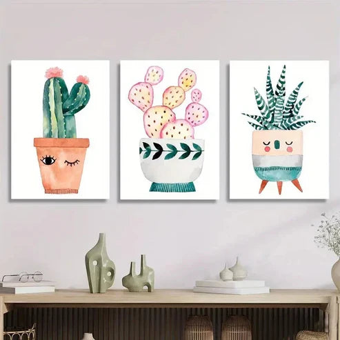 3pcs Succulent Cactus Wall Art Canvas Unframed - High Quality Print 100% Australian Made Wall Canvas