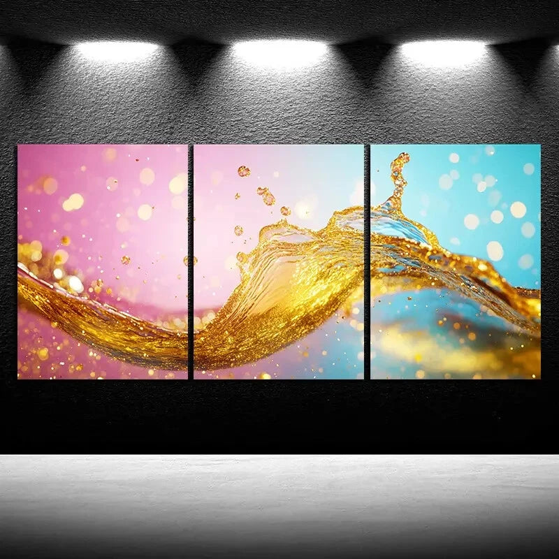 3pcs Beautiful Colourful Waves Modern Metal Print Ready to Hang Art