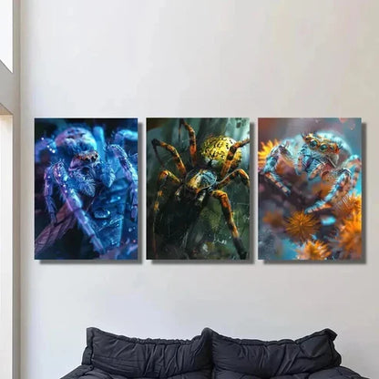3pcs Blue Orange Illusion Spider Wall Art Canvas Unframed - High Quality Print 100% Australian Made Wall Canvas