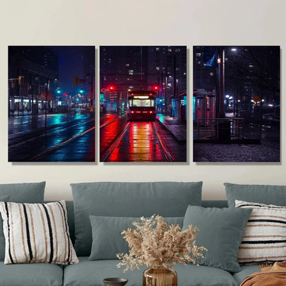 3pcs Night Scene Vibrant Cityscape Metal Print Ready to Hang Art