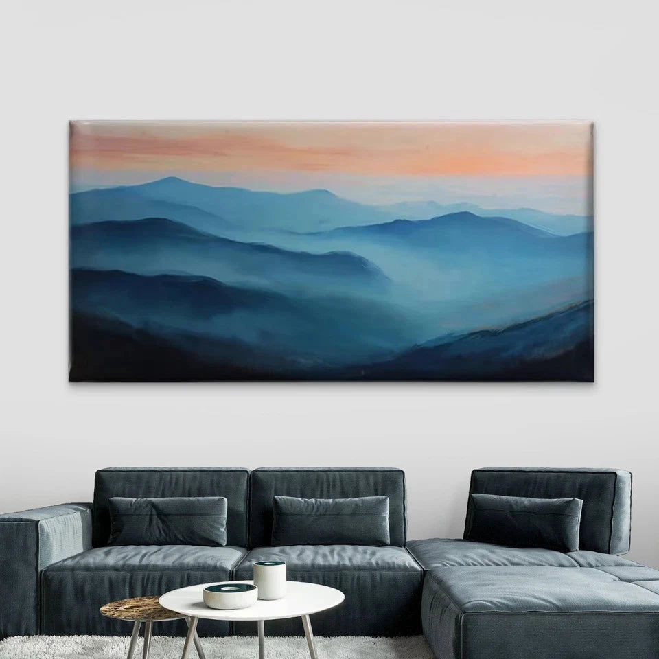 Blue Mountain Landscape Wall Art Canvas Office Home Room Framed 120x60cm