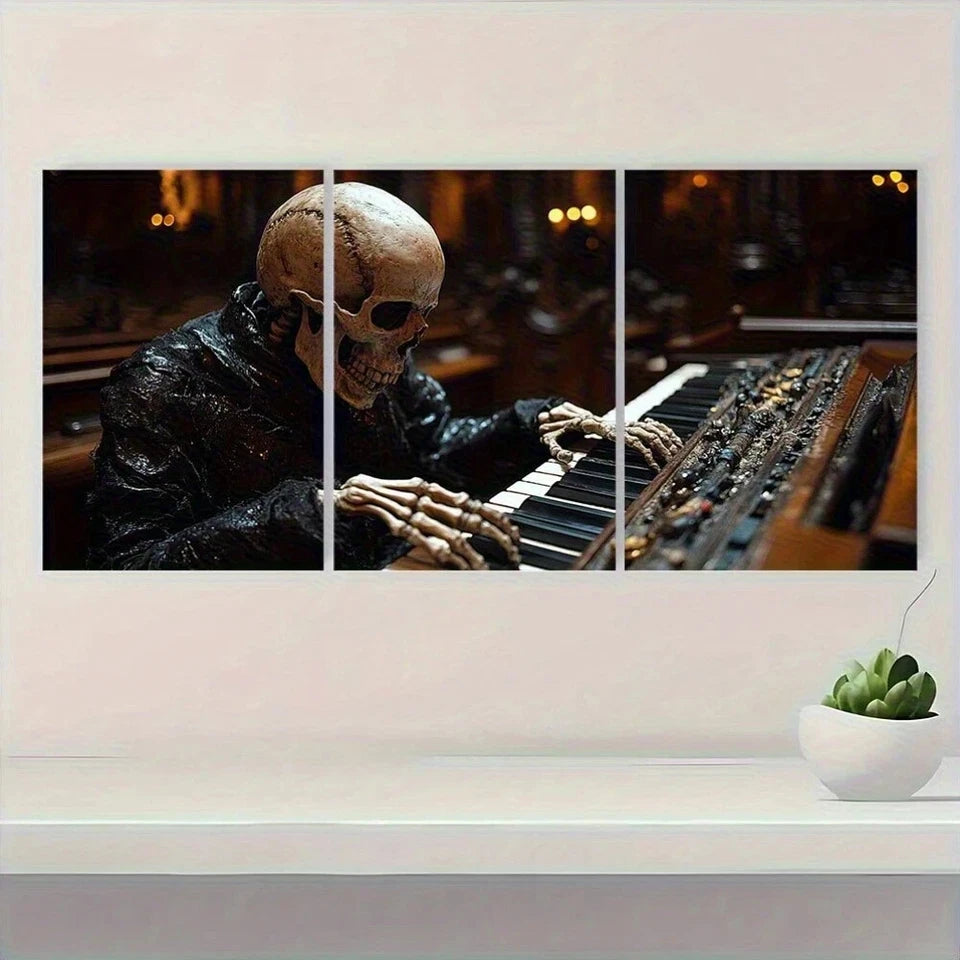 3pcs Gothic Skeleton Musician in Haunted Metal Print Ready to Hang Art