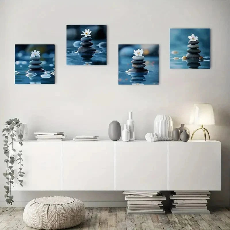 4pcs rockpile flowers Wall Art Canvas Framed