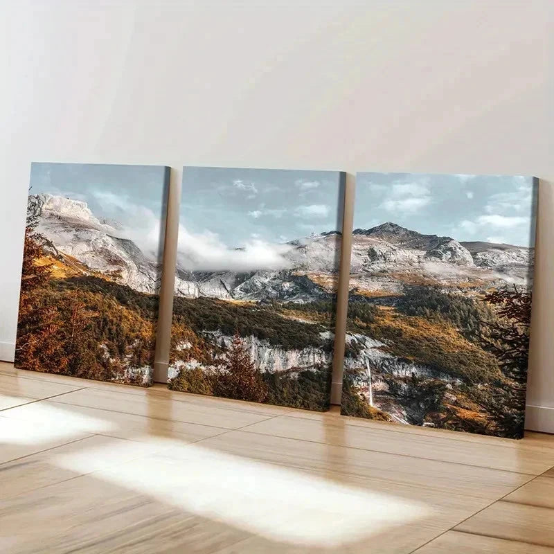 3pcs Mountains and Cloudy Landscape Wall Art Set Canvas Framed 40x60cm - High Quality Print 100% Australian Made Wall Canvas Ready to Hang