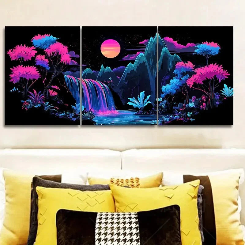3pcs Mysterious Mountain Design Vibrant Perfect Wall Art Set Canvas Framed 40x60cm - High Quality Print 100% Australian Made Wall Canvas Ready to Hang