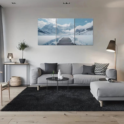 3pcs Snowy Mountain Path Winter Nature Metal Print Ready to Hang Art