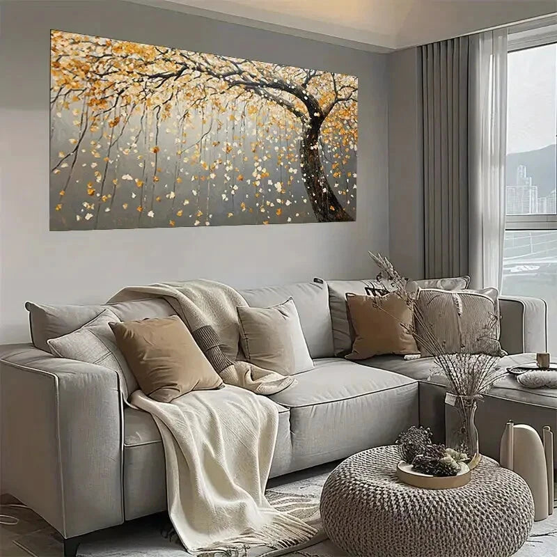 Autumn Tree Golden Leaves wall canvas office home room framed 120x60cm