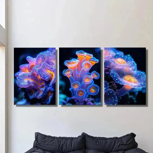 3pcs Colorful Coral Reefs with Various Flowers Wall Art Canvas Unframed – High Quality Print 100% Australian Made Wall Canvas