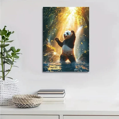 Vibrant Colors Scene of Panda Dancing Painting 40x60cm Metal Print Ready to Hang