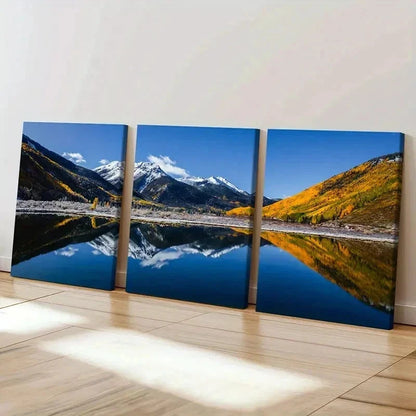 3pcs Lake Snow Mountains Forest Modern Wall Art Set Canvas Framed 40x60cm - High Quality Print 100% Australian Made Wall Canvas Ready to Hang
