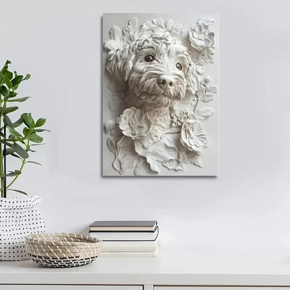 Bella The Schnoodle Surrounded by Flowers 40x60cm Metal Print Ready to Hang