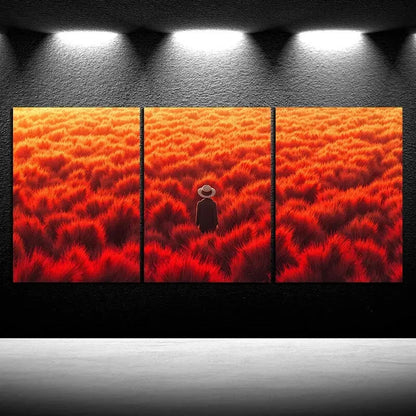 3pcs Abstract Red Field Figure Metal Print Ready to Hang Art