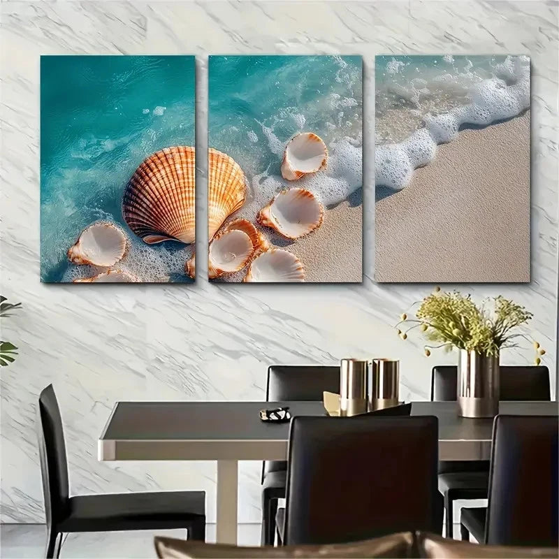 3pcs Australian Shelly Beach Wall Hanging Wall Art Set Canvas Framed 60x90cm - High Quality Print 100% Australian Made Wall Canvas Ready to Hang
