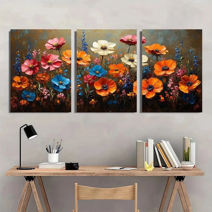 3pcs Vintage Wildflower Oil Painting Wall Art Set Canvas Framed 50x70cm - High Quality Print 100% Australian Made Wall Canvas Ready to Hang