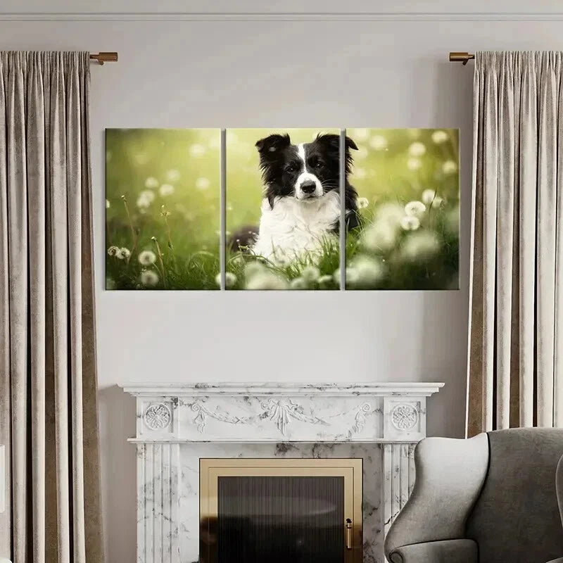 3pcs Puppy Dandelion and Grass Field Wall Art Set Canvas Framed 40x60cm - High Quality Print 100% Australian Made Wall Canvas Ready to Hang