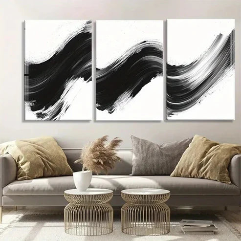 3pcs White Abstract Brushstroke Pattern Scene Wall Art Canvas Unframed – High Quality Print 100% Australian Made Wall Canvas