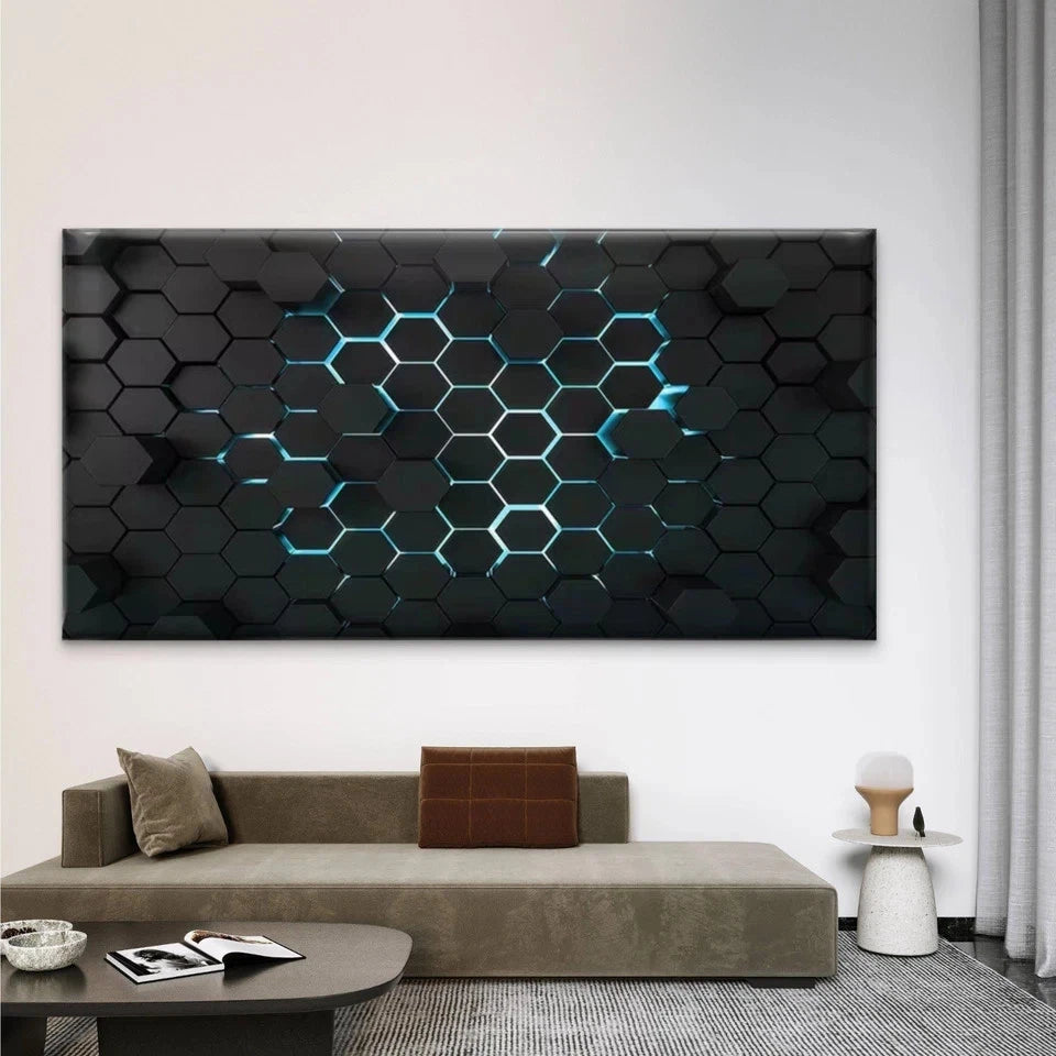 Modern & Hexagonal Geometric Wall Art Canvas Office Home Room Framed 120x60cm