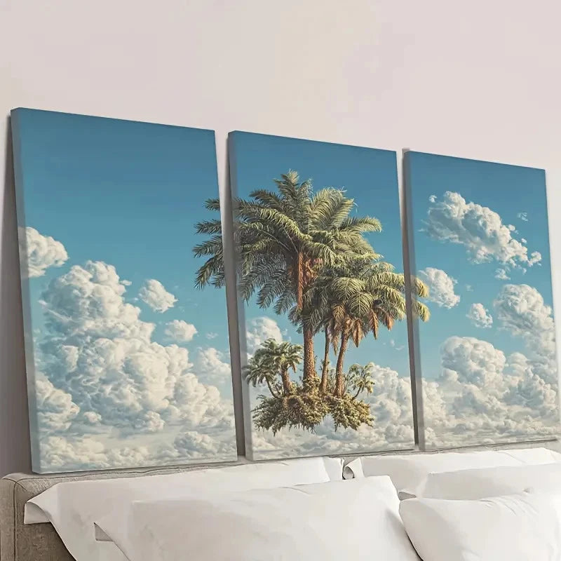 3pcs the palm tree Wall Art Set Canvas Framed 50x70cm - High Quality Print 100% Australian Made Wall Canvas Ready to Hang