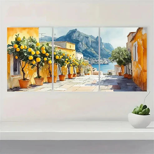 3pcs Italian Cityscape Lemon Tree Artwork F Wall Art Set Canvas Unframed - High Quality Print 100% Australian Made Wall Canvas - Bella Home Decor