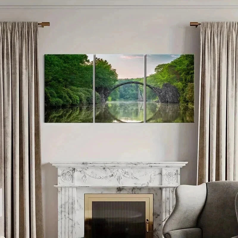 3pcs Serene Lake & Devils' Bridge Landscape Wall Art Set Canvas Framed 40x60cm - High Quality Print 100% Australian Made Wall Canvas Ready to Hang