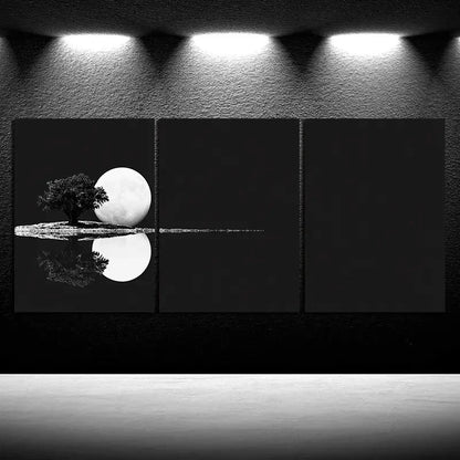 3pcs Black and White Reflection of Trees Metal Print Ready to Hang Art