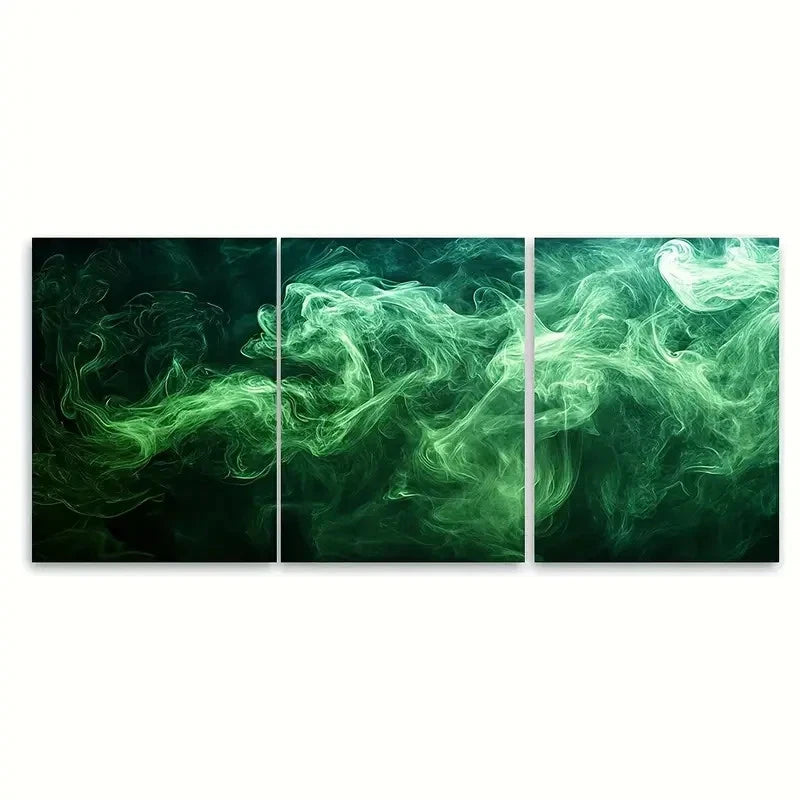 3pcs Enigmatic Green Smoke di Wall Art Set Canvas Framed 40x60cm - High Quality Print 100% Australian Made Wall Canvas Ready to Hang