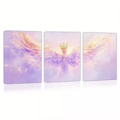 3pcs Elegant and Beautiful Angel with gold Clown Wall Art Set Canvas Framed 50x70cm - High Quality Print 100% Australian Made Wall Canvas Ready to Hang - Bella Home Decor