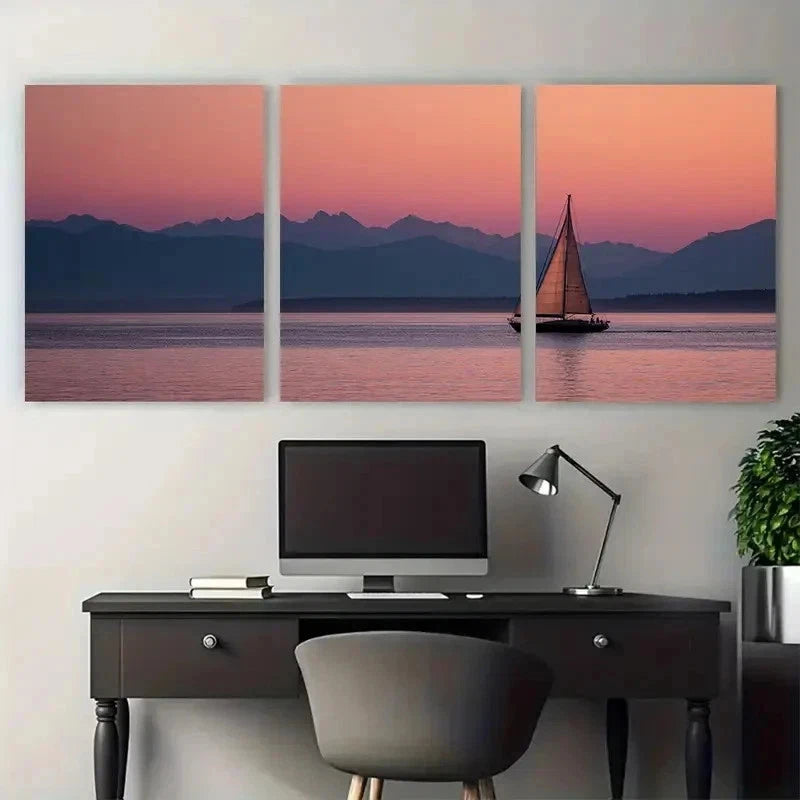 3pcs Tranquil Sail At Dusk Matte Coastal Perfect  Wall Art Set Canvas Framed 60x90cm - High Quality Print 100% Australian Made Wall Canvas Ready to Hang