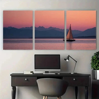 3pcs Tranquil Sail At Dusk Matte Coastal Perfect  Wall Art Set Canvas Framed 60x90cm - High Quality Print 100% Australian Made Wall Canvas Ready to Hang