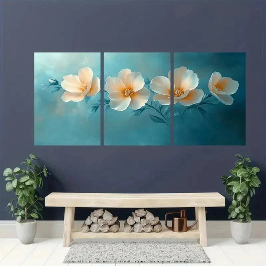 3pcs Elegant Beige Freesia Floral Perfect Wall Art Set Canvas Framed 40x60cm - High Quality Print 100% Australian Made Wall Canvas Ready to Hang