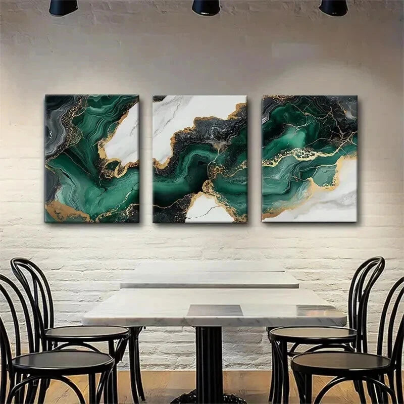 3pcs Green Marble Abstract Vein Texture Perfect Wall Art Set Canvas Framed 40x60cm - High Quality Print 100% Australian Made Wall Canvas Ready to Hang