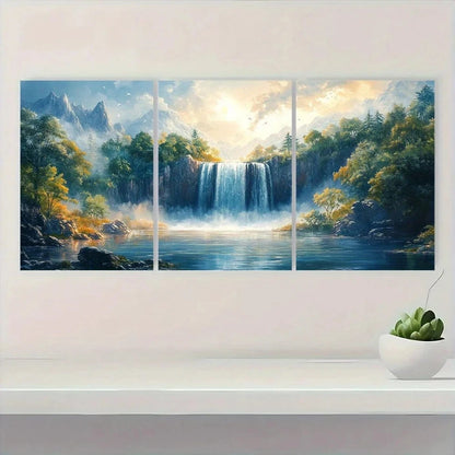 3pcs Majestic Waterfalls Lush Forests & Serene Wall Art Set Canvas Framed 60x90cm - High Quality Print 100% Australian Made Wall Canvas Ready to Hang