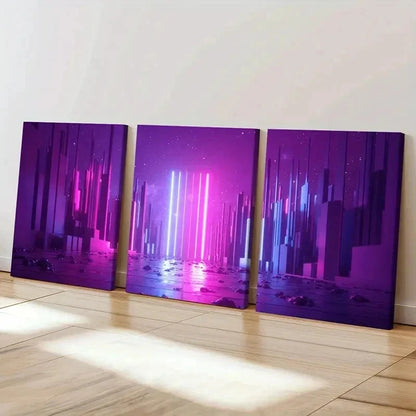 3pcs Neon Light Aesthetic Art Fantasy Cyberpunk Wall Art Set Canvas Framed 40x60cm - High Quality Print 100% Australian Made Wall Canvas Ready to Hang