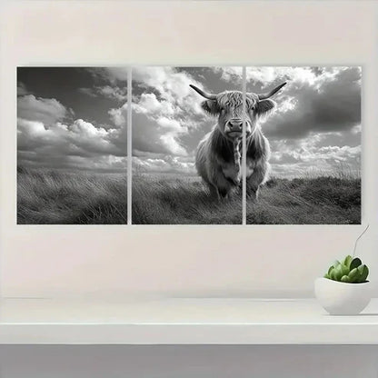 3pcs Black & White Rustic Cow DE Wall Art Set Canvas Unframed - High Quality Print 100% Australian Made Wall Canvas