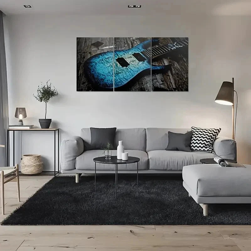 3pcs Electric Guitar Abstract Musical Instrument Metal Print Ready to Hang Art