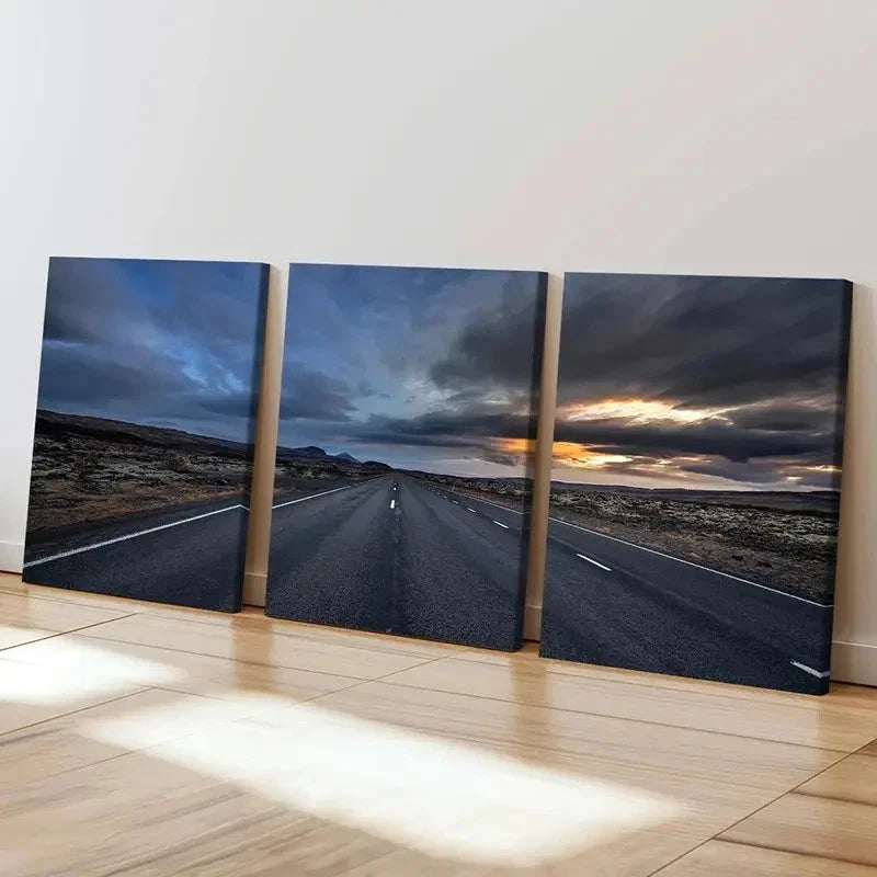 3pcs Road at Dusk & Sunset Landscape Wall Art Set Canvas Framed 40x60cm - High Quality Print 100% Australian Made Wall Canvas Ready to Hang