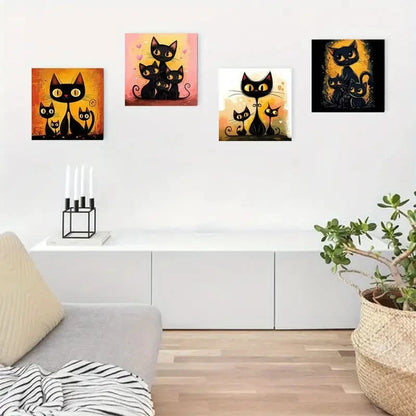 4pcs Black Cat Full Moon Picture Wall Art Canvas Framed