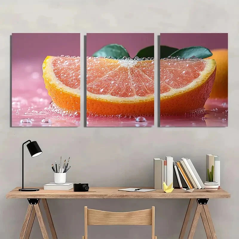 3pcs Funky Pink Disco Ball Oranges Retro Metal Print Ready to Hang Art