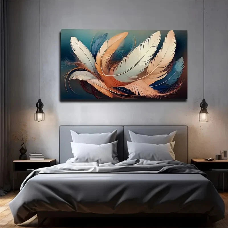 Vibrant Blue Orange & White Wall Art Canvas Office Home Room Framed 120x60cm