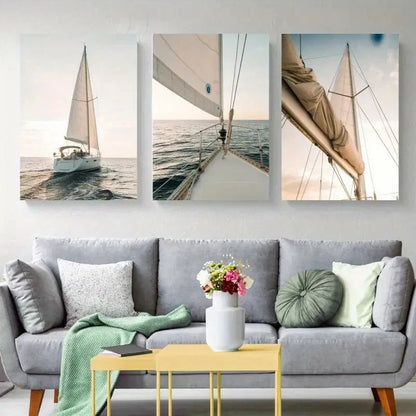 3pcs Sailboat Ocean Sails Painting Metal Print Ready to Hang Art