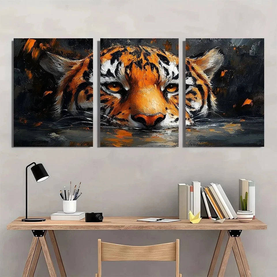 3pcs Oil Painting Animal Series Tiger Metal Print Ready to Hang Art